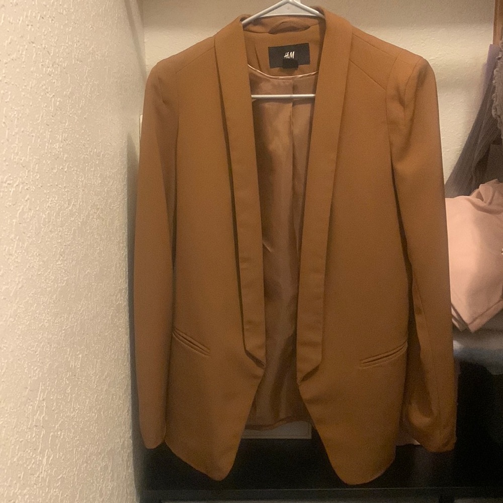 H&M WOMEN TAN/BROWN FITTED BLAZER SIZE 4